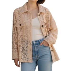 Jaded Gypsy "Sweet Whispers" Lace Button Down Shirt in Tea Stain O/S